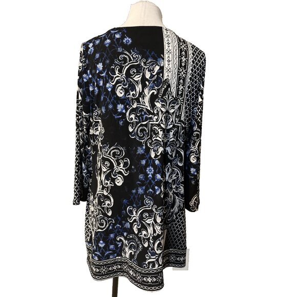 WHBM Dress Black Blue White XL Colorful 3/4 Long Sleeve Stretch Shift Washable - Picture 3 of 12